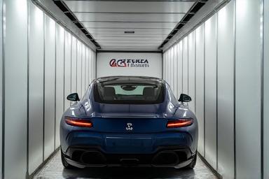 Vehicle being secured for long-distance transport